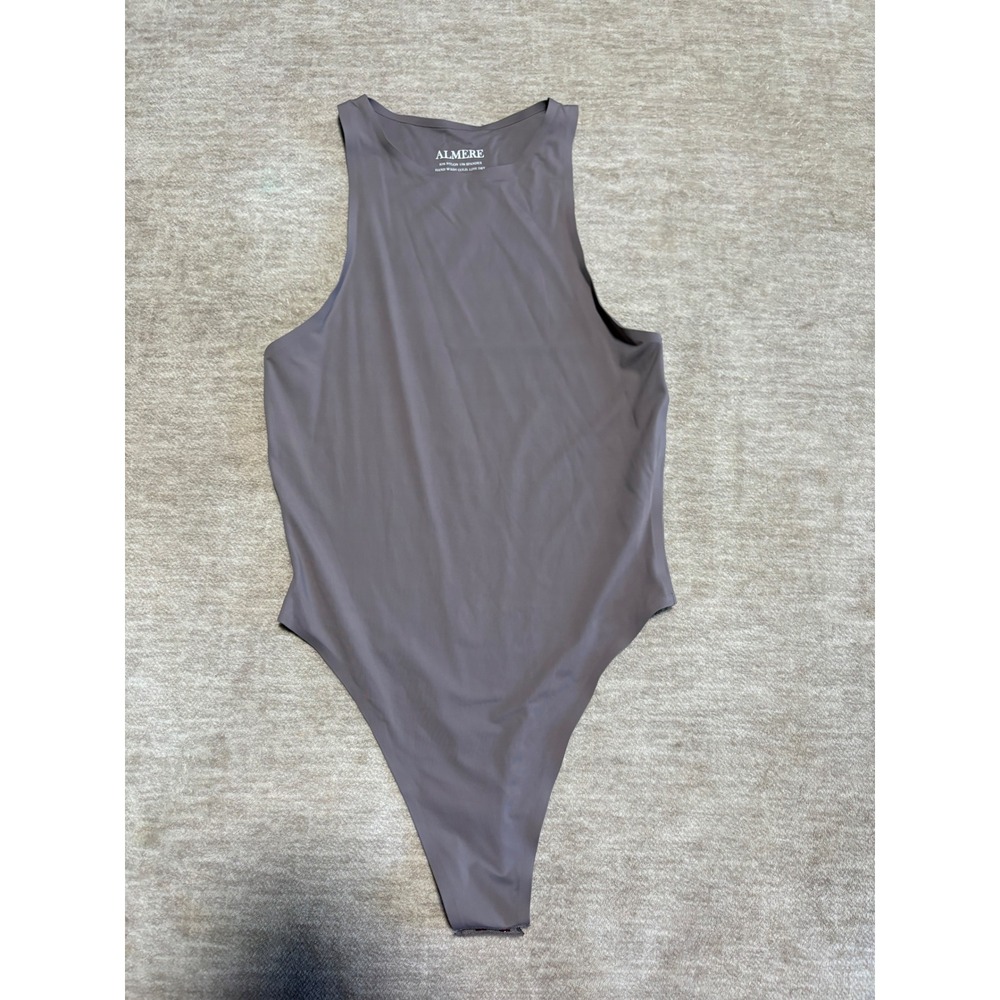 Almere Womens High Neck Racerback Thong Bodysuit Mauve Taupe Size M